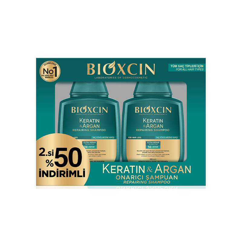Bioxcin Keratin & Argan Onarıcı Şampuan 300 ml x 2 adet - 2.si %50 İndirimli